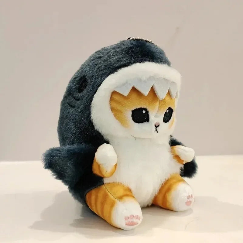 12cm Cartoon Cute Shark Cat and Fried Shrimp Cat Plush Doll