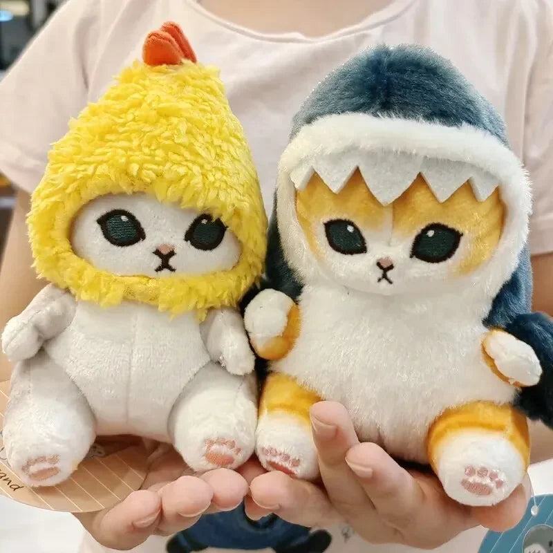 12cm Cartoon Cute Shark Cat and Fried Shrimp Cat Plush Doll